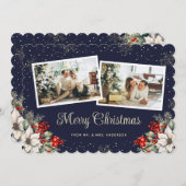 Newlywed 2 Photo Botanical Blue Merry Christmas シーズンカード (正面/裏面)