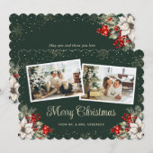 Newlywed 2 Photo Botanical Green Merry Christmas シーズンカード (正面/裏面)