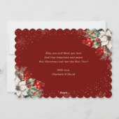Newlywed 2 Photo Botanical Red Merry Christmas シーズンカード (裏面)
