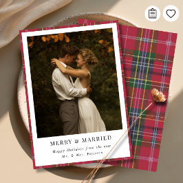 Newlywed Christmas Plaid Merry and Married Photo シーズンカード