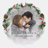 Newlywed First Christmas Botanical 2 Photo オーナメントカード (正面)