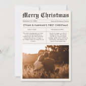 Newlywed First Christmas Newspaper Photo Unique シーズンカード (正面)