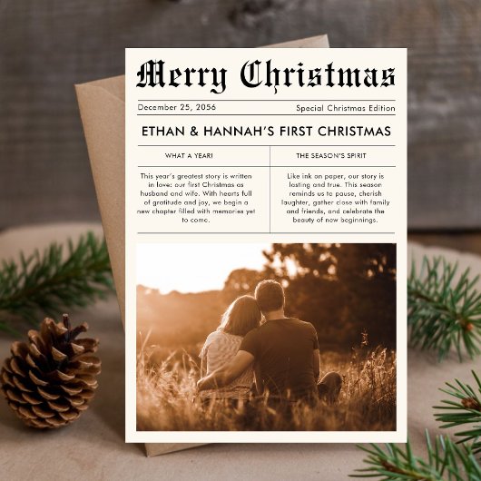 Newlywed First Christmas Newspaper Photo Unique シーズンカード