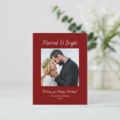 Newlywed Married and Bright Photo Red Christmas  シーズンポストカード (スタンド正面)