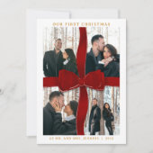 Newlywed Our First Christmas Red Bow Photo Holiday 招待状 (正面)