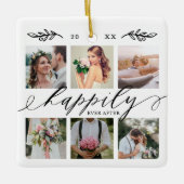 Newlywedsの写真コラージュの後結婚で幸せに セラミックオーナメント (正面)