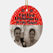 Newlywedsの初めてのクリスマスが写真をパーソナライズ セラミックオーナメント (右)