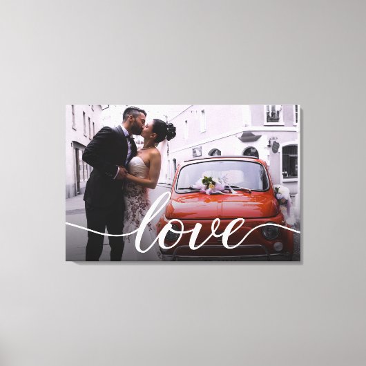 Newlywedsパーソナライズされたの結婚Photo Loveスクリプト キャンバスプリント (正面)