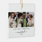 Newlywedsフォトコラージュ初めてのクリスマス セラミックオーナメント (右)