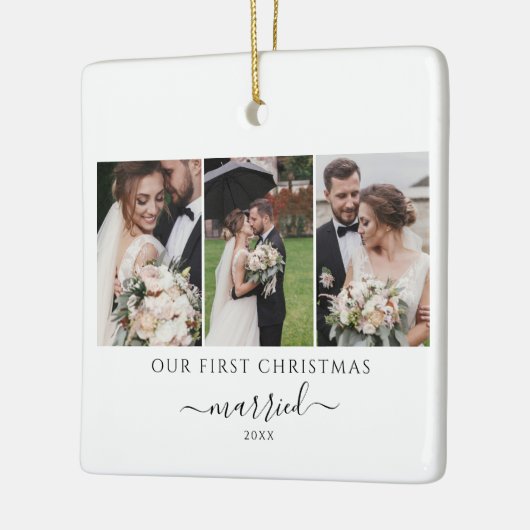 Newlywedsフォトコラージュ初めてのクリスマス セラミックオーナメント (左)
