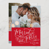Newlywedsメリーの結婚した第1回クリスマスフォト シーズンカード (正面/裏面)
