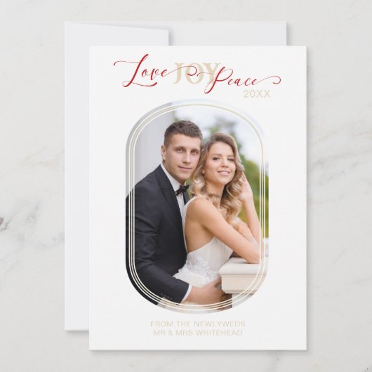 Newlyweds初めてのクリスマスモダンOval Frame写真 シーズンカード (正面)