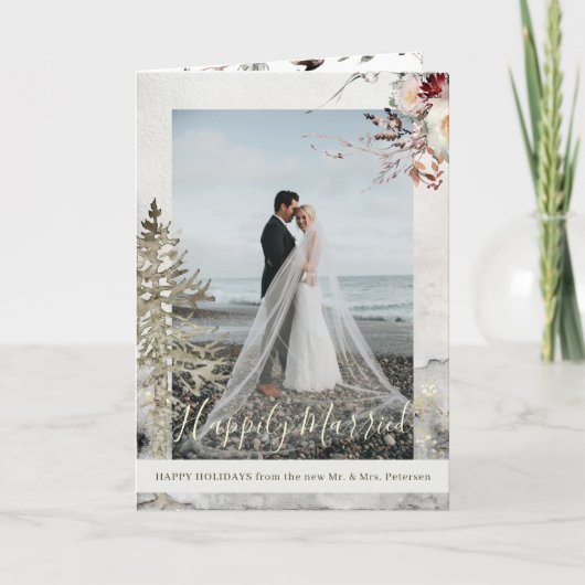 Newlyweds楽しいクリスマス結婚したの休日の写真 シーズンカード (正面)