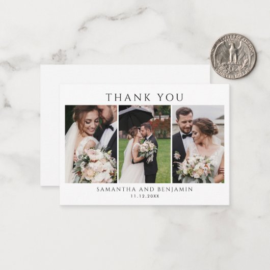 Newlyweds 3枚の写真結婚をありがとう ノートカード (正面/裏面インサイチュ)