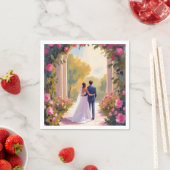 Newlyweds Bride & Groom Wedding Painting スタンダードカクテルナプキン (インサイチュ)