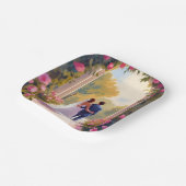 Newlyweds Bride & Groom Wedding Painting ペーパープレート (傾斜あり)