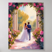 Newlyweds Bride & Groom Wedding Painting ポスター (正面)