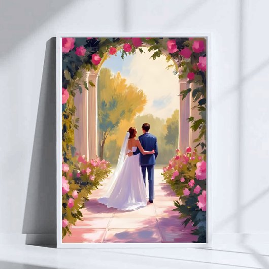 Newlyweds Bride & Groom Wedding Painting ポスター