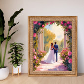 Newlyweds Bride & Groom Wedding Painting ポスター