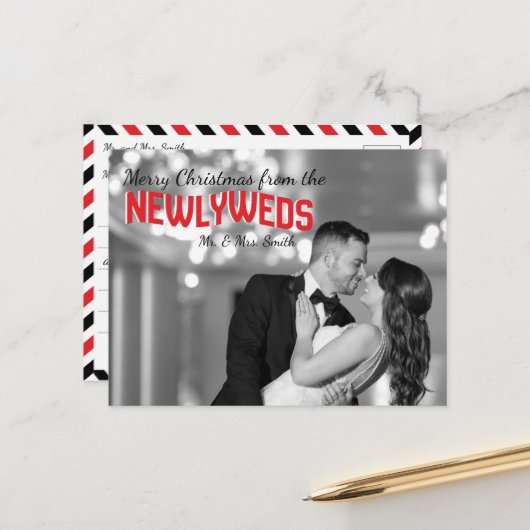 Newlyweds Christmas Holiday Photo Postcards ポストカード (正面/裏面インサイチュ)