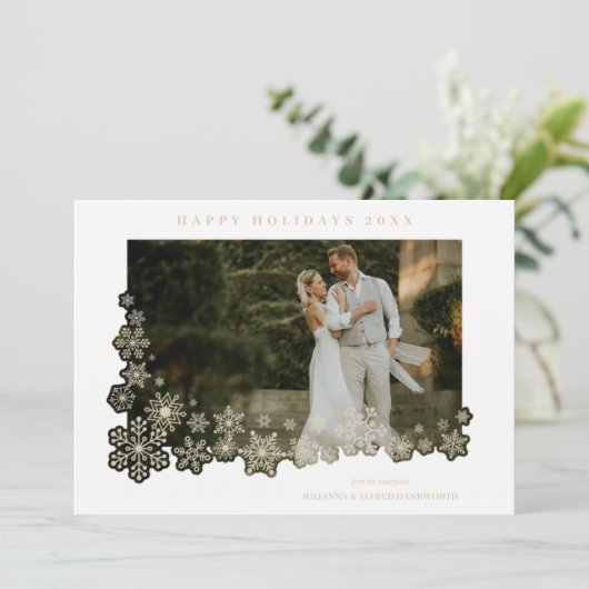 Newlyweds First Christmas Snowflakes Frame Photo (スタンド正面)