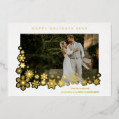 Newlyweds First Christmas Snowflakes Frame Photo 箔シーズンカード (正面)
