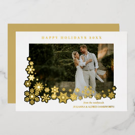 Newlyweds First Christmas Snowflakes Frame Photo 箔シーズンカード