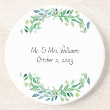 Newlywed's Floral Sandstone Coaster
