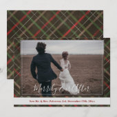 Newlyweds Merily Ever After Christmas plaid photo シーズンカード (正面/裏面)
