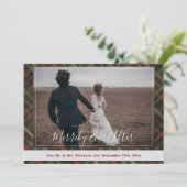 Newlyweds Merily Ever After Christmas plaid photo シーズンカード (スタンド正面)