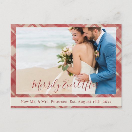 Newlyweds Merry Ever After Red Christmas photo シーズンポストカード (正面)