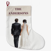 Newlyweds Personalized Photo Christmas Stocking ラージクリスマスストッキング (正面)