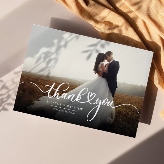 Newlyweds Photo Hand-Lettered 結婚'S Thank You ノートカード
