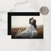 Newlyweds Photo Hand-Lettered 結婚'S Thank You ノートカード (正面/裏面インサイチュ)