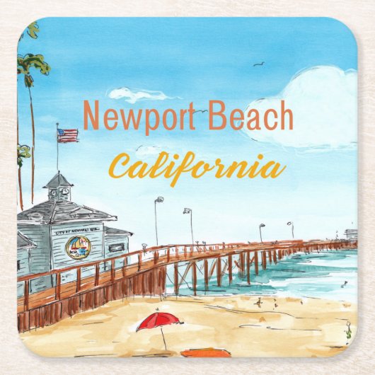Newport Beach California Coaster スクエアペーパーコースター (正面)