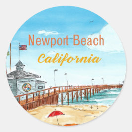 Newport Beach Pier Sticker ラウンドシール