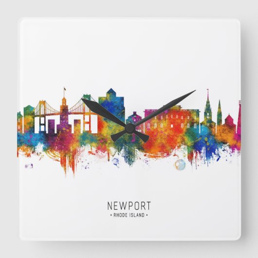 Newport Rhode Island USA Skyline スクエア壁時計 (正面)