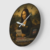 News Reporter Funny Mona Lisa Journalist Gift ラージ壁時計 (傾斜)