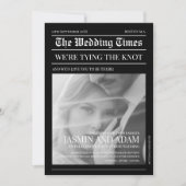 Newsletter Black Dark Mode ユニーク Photo結婚's 招待状 (正面)