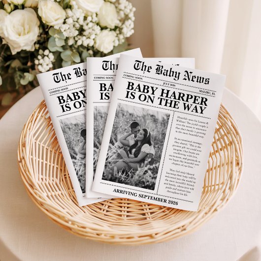 Newspaper Baby Expecting Pregnancy Announcement 招待状