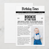 Newspaper Baseball 1st Birthday Party 招待状 (正面/裏面)