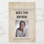 Newspaper Birthday News Funny Humorous Men 70th ワインラベル (シングルラベル)