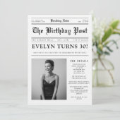 Newspaper Black and White Fun Photo 30th Birthday 招待状 (スタンド正面)