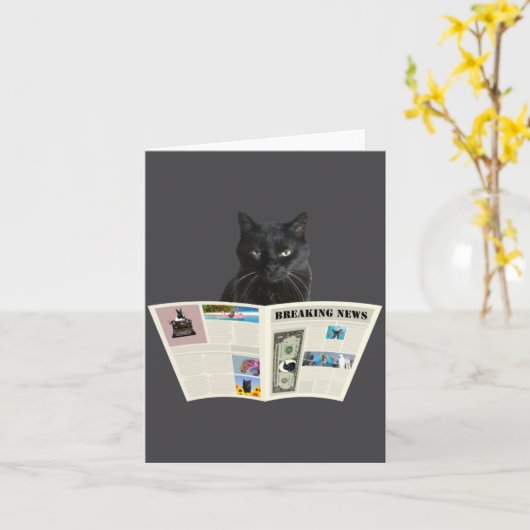 Newspaper Breaking News Black Cat Au Journal  カード (黄色い花)