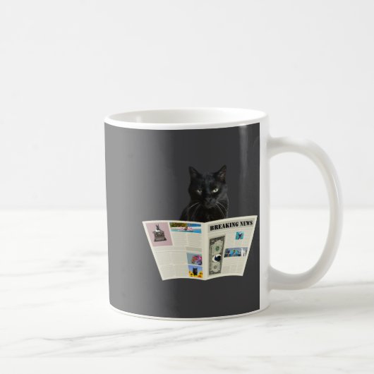Newspaper Breaking News Black Cat Au Journal コーヒーマグカップ (右)