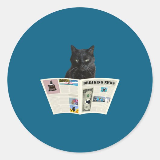 Newspaper Breaking News Black Cat Au Journal  ラウンドシール (正面)