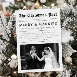 Newspaper Christmas Black and White Newlywed Photo シーズンカード