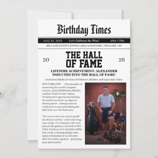 Newspaper Golf 50th Birthday 招待状 (正面)