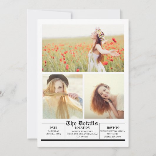 Newspaper Graduation with photos 招待状 (裏面)