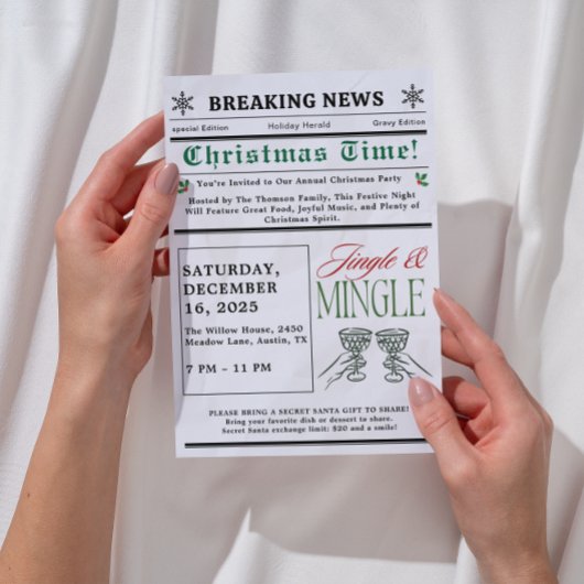 Newspaper Jingle and Mingle Cocktail Christmas  招待状